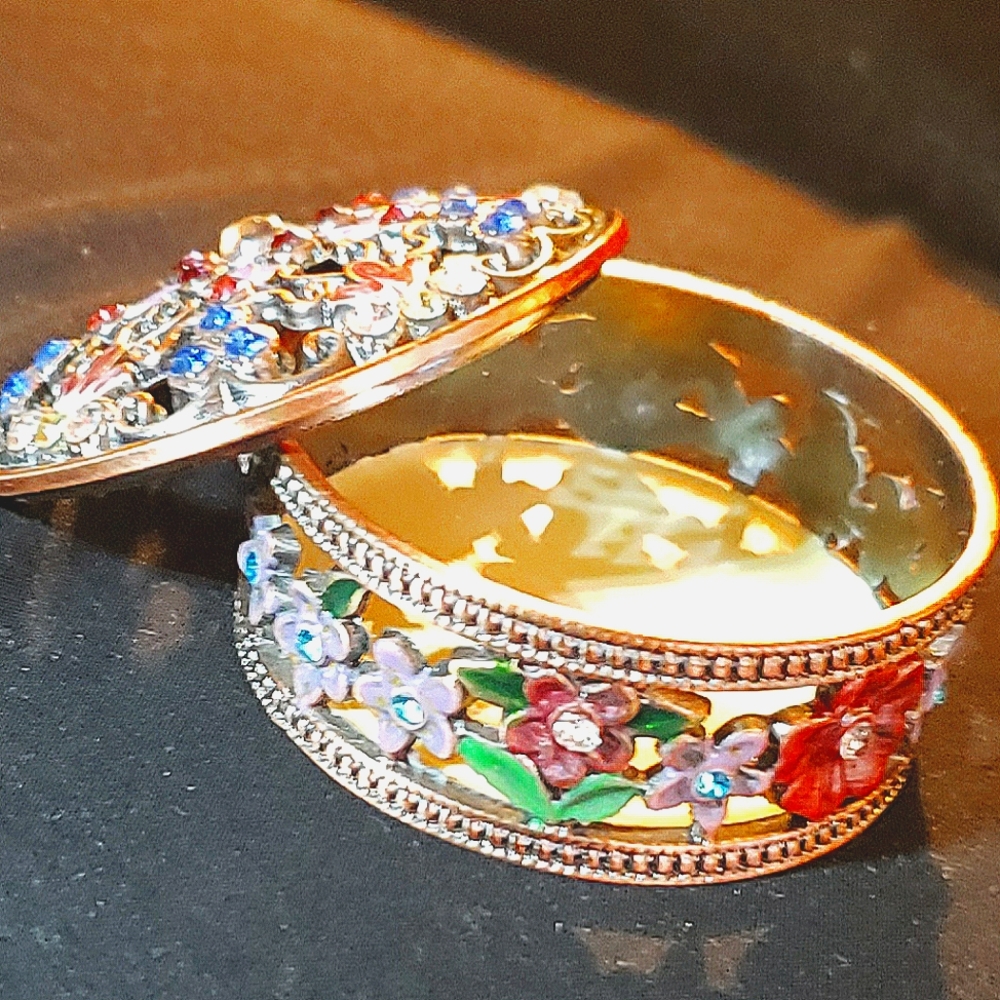 Vintage jeweled metal trinket dish